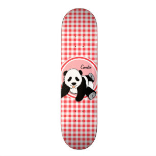 Baby Panda; Rode en Witte Gingham Persoonlijk Skateboard