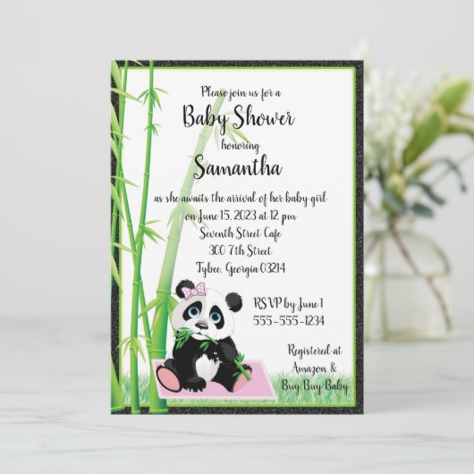 Baby Panda Roze uitnodiging (Staand voorkant)