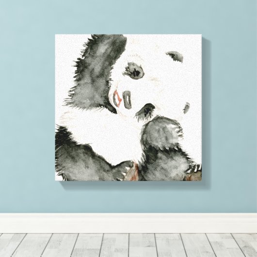 Baby Panda | Schuine en gier Canvas Afdruk (Insitu (Houten vloer))