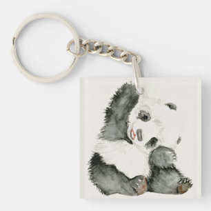 Baby Panda Schuine en gier Sleutelhanger