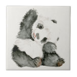 Baby Panda | Schuine en gier Tegeltje<br><div class="desc">Deze waterverf print is voorzien van een zacht panda-beer | Door Melissa Wang</div>