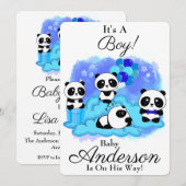 Baby Pandas Boy Baby shower Uitnodiging (Voorkant / Achterkant)