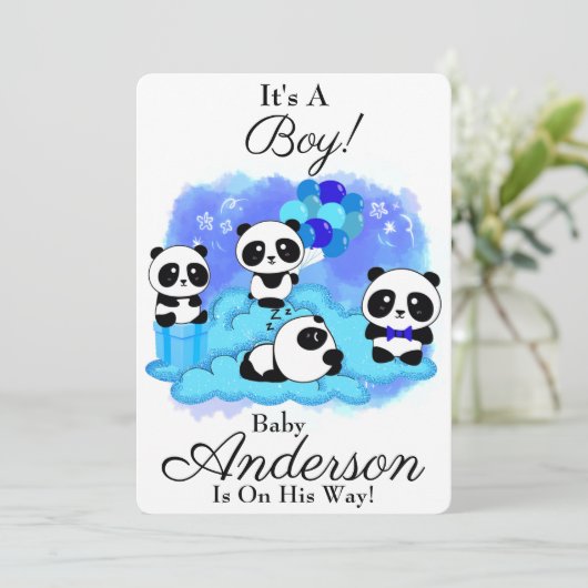 Baby Pandas Boy Baby shower Uitnodiging (Staand voorkant)