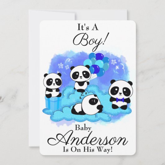 Baby Pandas Boy Baby shower Uitnodiging (Voorkant)