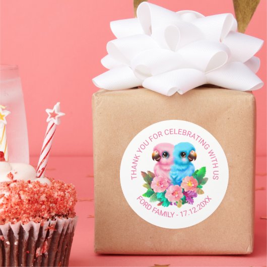 Baby Parrot Twins Ronde Sticker (Feest)