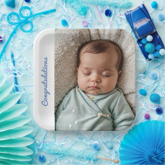 baby Party foto gefeliciteerd Papieren Bordje (Feest)