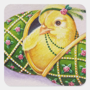 Baby Pasen Flapper Chick Green Egg Waterverf Art Vierkante Sticker