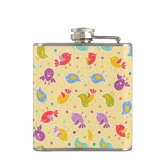 Baby-patroon met schattige vogels heupfles (Achterkant)