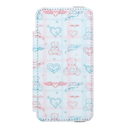 baby patroon met teddybeer incipio iPhone portemonnee hoesje (Voorkant Agenda)