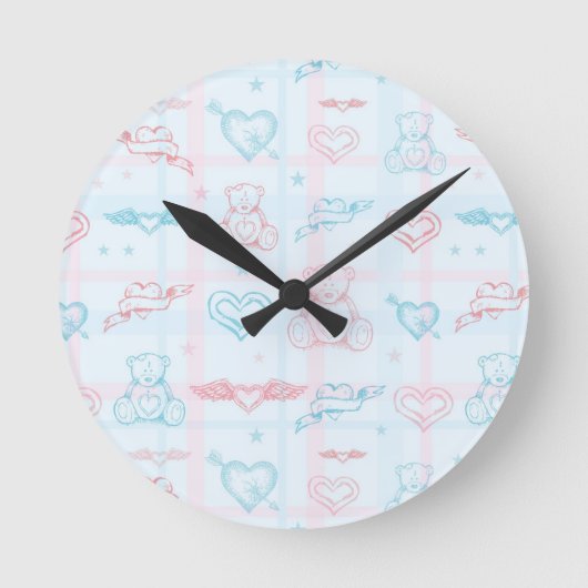 baby pattern with teddy bear ronde klok (Voorkant)