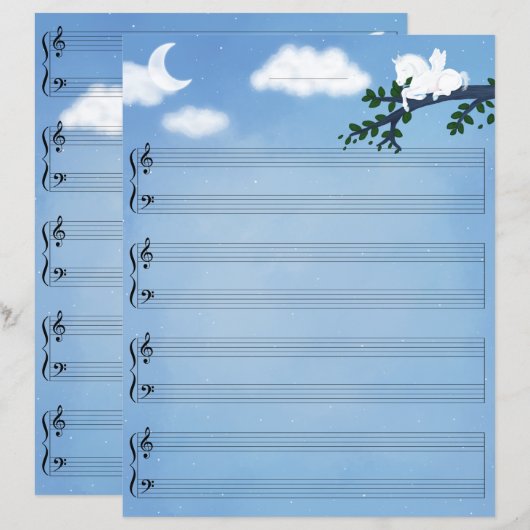 Baby Pegasus Piano Music Briefpapier Grand Staff (Voorkant / Achterkant)