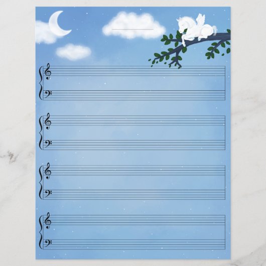 Baby Pegasus Piano Music Briefpapier Grand Staff (Voorkant)