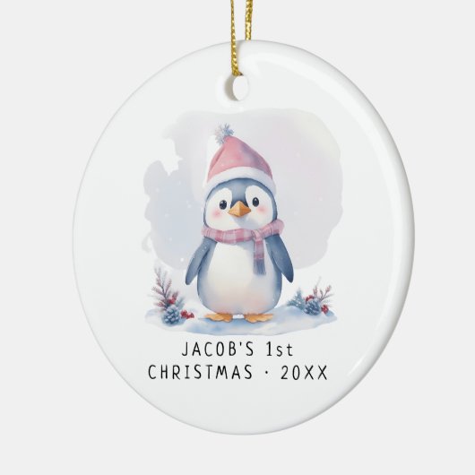 Baby Penguin| Baby's Eerste Kerstmis Keramisch Ornament (Links)