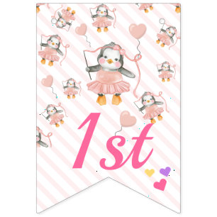 Baby Penguin Ballerina Roze Gepersonaliseerde Verj Vlaggetjes