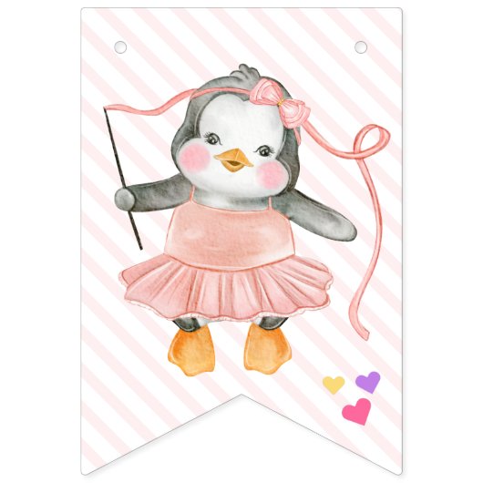 Baby Penguin Ballerina Roze Gepersonaliseerde Verj Vlaggetjes (Eerste vlag)