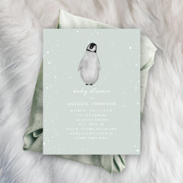Baby Penguin Blue Winter Baby shower Kaart