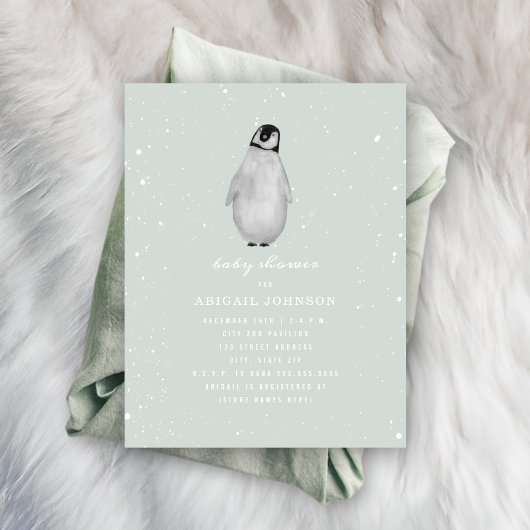 Baby Penguin Blue Winter Baby shower Kaart
