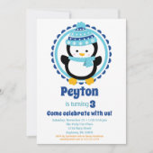 Baby Penguin Blue Winter Birthday Party Kaart (Voorkant)