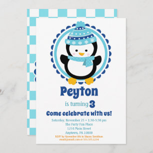 Baby Penguin Blue Winter Birthday Party Kaart