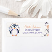 Baby Penguin Boho Floral Design - Retouradres Etiket (Insitu)
