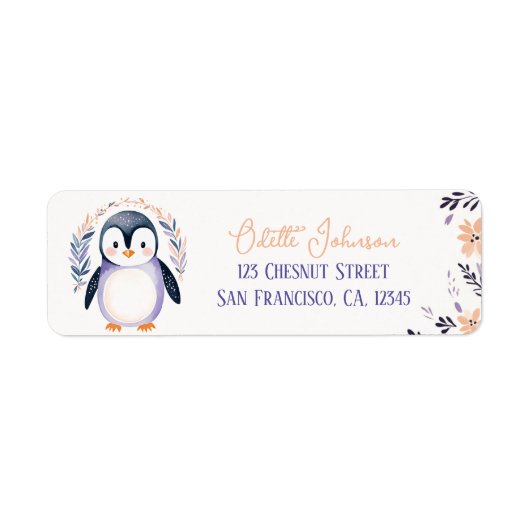 Baby Penguin Boho Floral Design - Retouradres Etiket (Voorkant)