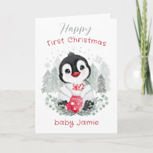 Baby Penguin Cute Eerste Kerstkaart Kaart