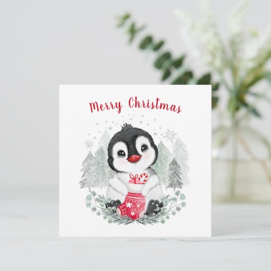 Baby Penguin Cute-kerstkaart Kaart (Staand voorkant)