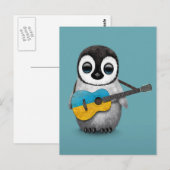 Baby Penguin die de Oekraïense vlag Guitar Blue Briefkaart (Voorkant / Achterkant)