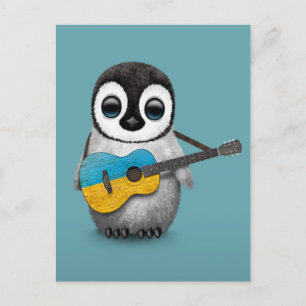 Baby Penguin die de Oekraïense vlag Guitar Blue Briefkaart