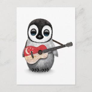 Baby Penguin die de vlag van Singapore speelt Briefkaart