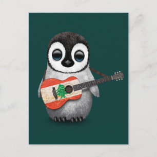 Baby Penguin die Libanese vlag speelt Blauwgroen Briefkaart
