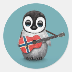 Baby Penguin die Noorse vlag Guitar Blue Ronde Sticker