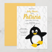 Baby Penguin Geel Zwart Baby shower Kaart (Voorkant / Achterkant)