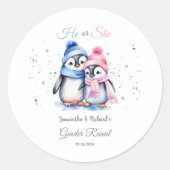 Baby Penguin Gender Reveal Dank u voor Sticker (Voorkant)