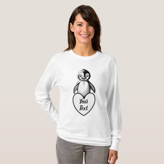 Baby Penguin Heart met uw aangepaste bericht T-shirt (Voorkant volledig)