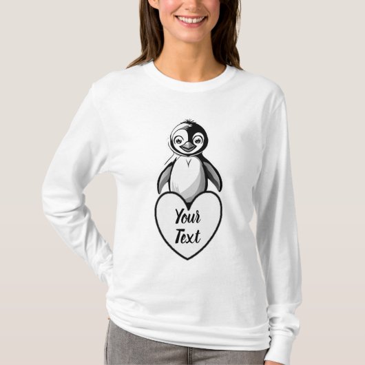 Baby Penguin Heart met uw aangepaste bericht T-shirt (Voorkant)
