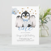 Baby Penguin Kinder Eerste Eerste Uitnodiging (Staand voorkant)