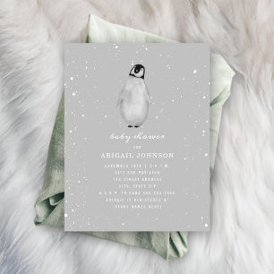 Baby Penguin Neutral Grey Baby shower Kaart