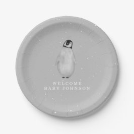 Baby Penguin Neutral Grey Winter Baby shower Papieren Bordje