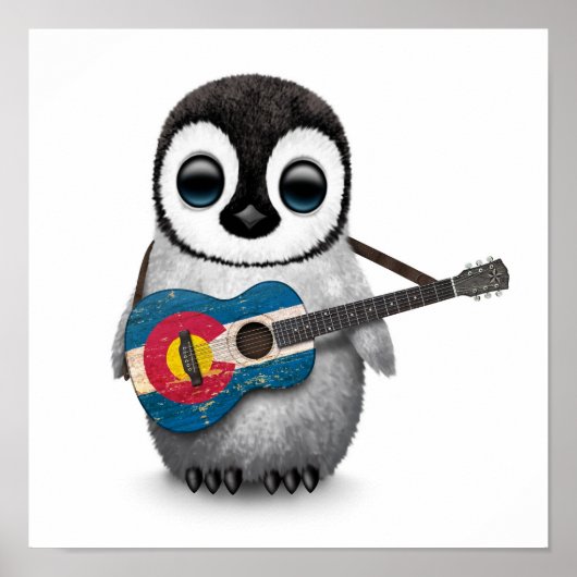 Baby Penguin Plays Colorado Flag Guitar Poster (Voorkant)