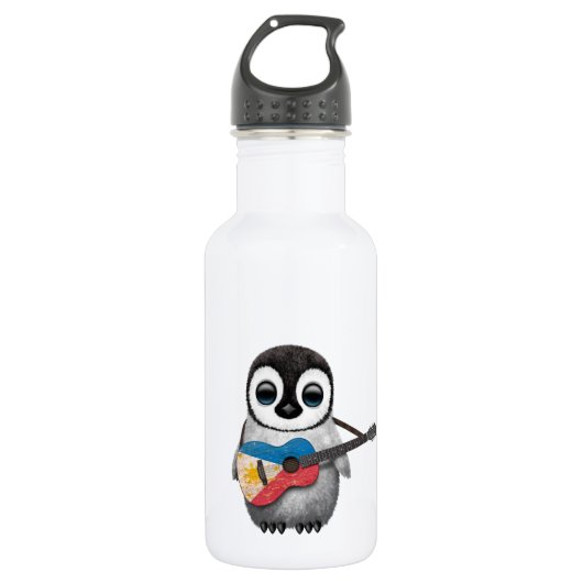 Baby Penguin Plays Filipino Flag Guitar Waterfles (Voorkant)