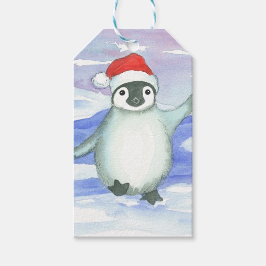 Baby Penguin Santa Pet Cadeaulabel (Voorkant)