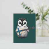 Baby Penguin Spelling Finse vlag Blauwgroen Briefkaart (Staand voorkant)