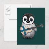 Baby Penguin Spelling Finse vlag Blauwgroen Briefkaart (Voorkant / Achterkant)