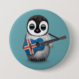 Baby Penguin Spelling IJslandse vlag Guitar Blue Ronde Button 7,6 Cm