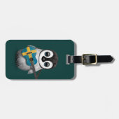 Baby Penguin Spelling Zweedse vlag Blauwgroen Bagagelabel (Voorkant horizontaal)