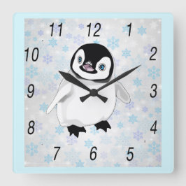 Baby Penguin Wall Clock Vierkante Klok