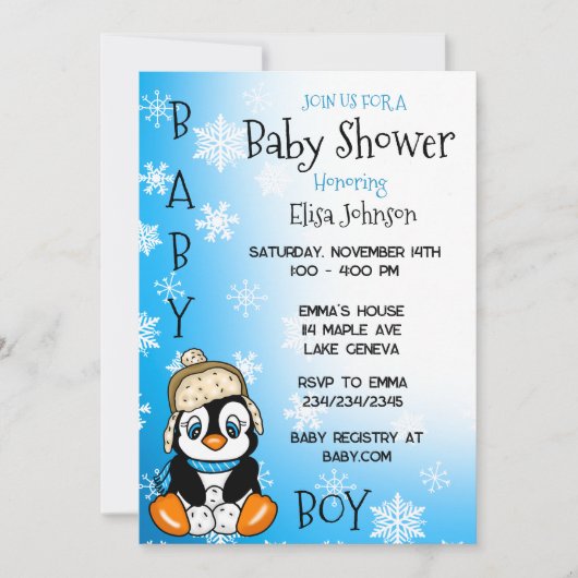 Baby Penguin Winter Baby shower Kaart (Voorkant)