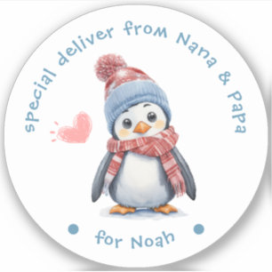 Baby Penguin Wit Kerstmisetiket voor Jonge geitjes Sticker