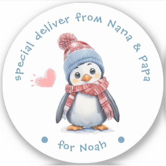Baby Penguin Wit Kerstmisetiket voor Jonge geitjes Sticker (Voorkant)
